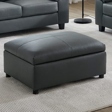 Dark Grey Leather Footstool BOSTON