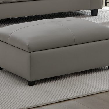 Grey Leather Footstool BOSTON