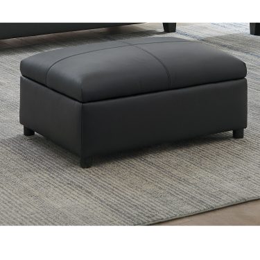 Black Leather Footstool BOSTON