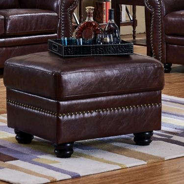 HIGHBURY Burgundy Leather Footstool