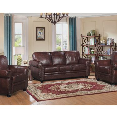Brown Leather 3 Seater + 2 Armchairs - HIGHBURY