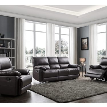 Black Leather 3 Seater + 2 Armchairs OREGON