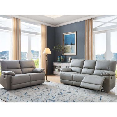 Grey Leather 3 Seater + 2 Seater - OREGON