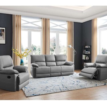 Dark Grey Leather 3 Seater + 2 Armchairs OREGON