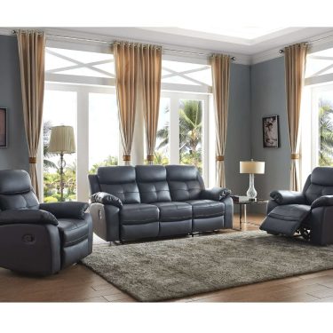 Black Leather 3 Seater + 2 Armchairs CHICAGO