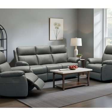 Dark Grey Italian Leather 3 Seater + 2 Armchairs - ABERINO