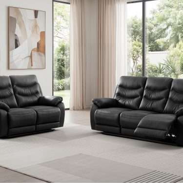Black Italian Leather 3 Seater + 2 Seater - FUSION