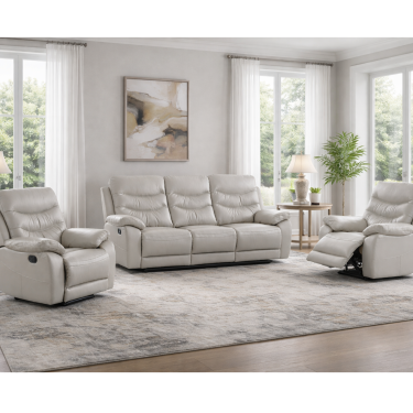 Grey Italian Leather 3 Seater + 2 Armchairs - FUSION