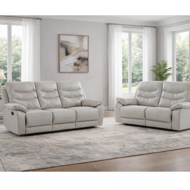 Grey Italian Leather 3 Seater + 2 Seater - FUSION