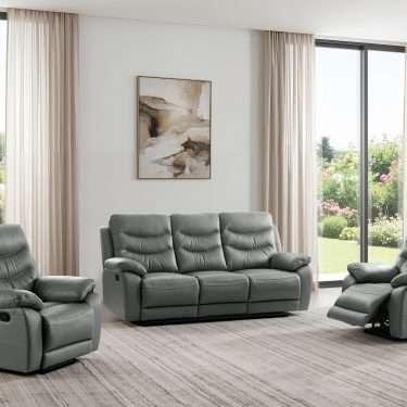 Dark Grey Italian Leather 3 Seater + 2 Armchairs - FUSION