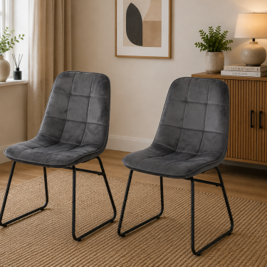 Grey Velvet Dining Chairs Set of 2 - LUCCA