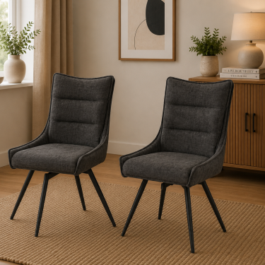 Grey Fabric Swivel Dining Chairs Set of 2 - LEW