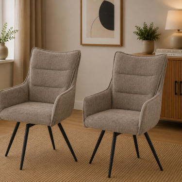 Fawn Fabric Carver Swivel Dining Chairs Set of 2 - LEW