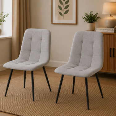 Light Grey Fabric set of 2 Dining Chairs - FLINT
