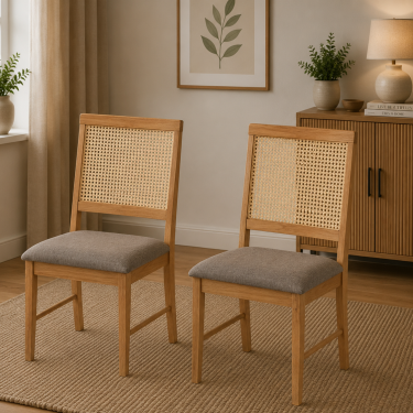 Oak Effect/ Grey Fabric Dining Chairs set of 2 - ELLIE