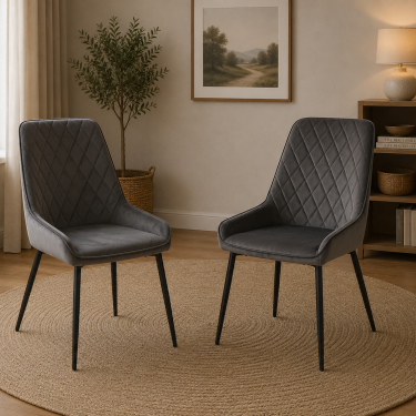 Grey Velvet Dining Chairs Set Of 2 - EVAN