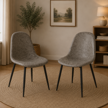 Grey Faux Leather Dining Chairs Set Of 2 - ETHAN