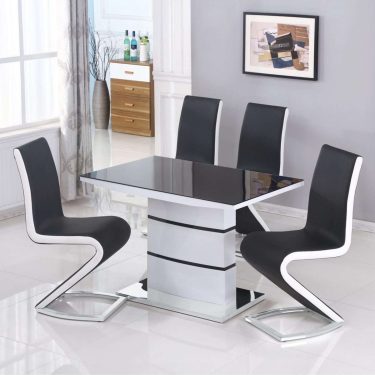 High Gloss White/ Black Glass (Small) Dining Table - ALBILENE