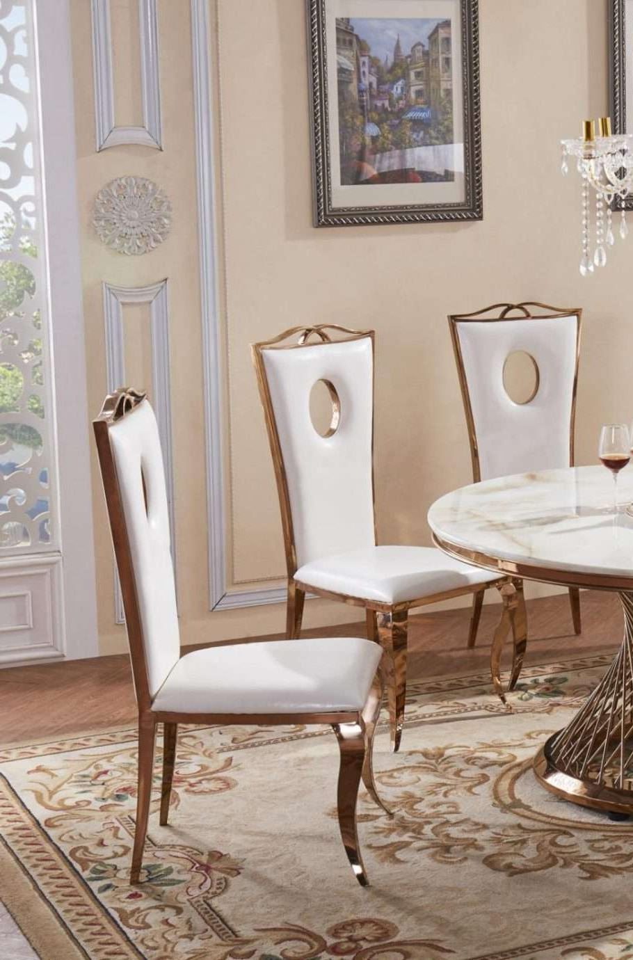 PESCARA DINING CHAIR STAINLESS STEEL ADN PU LEATHER WHIT-ROSE GOLD Rose Gold/ White Faux Leather Chair Set of 2 - PAYSON