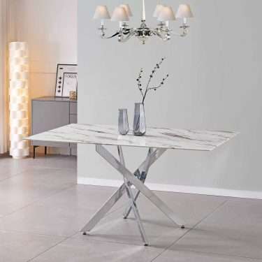 White Marble Glass Dining Table - SHERMAN