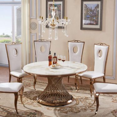 Rose Gold/ White Marble Round Dining Table - PAYSON