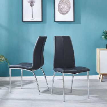 Black Faux Leather Dining Chair Set Of 2 - SHERMAN